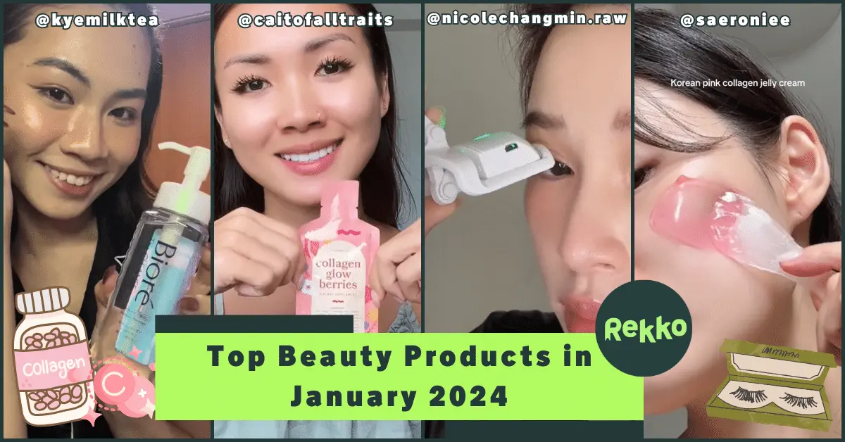 a composite image of tiktok's top recommended beauty products in january 2024